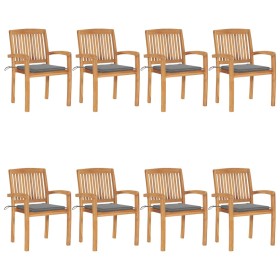 Sillas de jardín apilables 8 uds madera de teca con cojines by , Garden chairs - Ref: Foro24-3073241, Price: 1,00 €, Discount: %