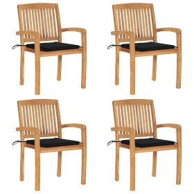 Sillas de jardín apilables 4 uds madera de teca con cojines by , Garden chairs - Ref: Foro24-3073217, Price: 414,50 €, Discou...