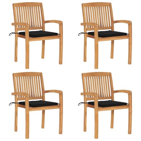 Sillas de jardín apilables 4 uds madera de teca con cojines by , Garden chairs - Ref: Foro24-3073217, Price: 414,50 €, Discou...