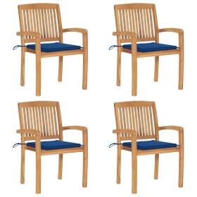 Sillas de jardín apilables 4 uds madera de teca con cojines by , Garden chairs - Ref: Foro24-3073220, Price: 418,16 €, Discou...