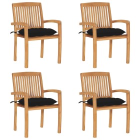 Sillas de jardín apilables 4 uds madera de teca con cojines de , Sillas de jardín - Ref: Foro24-3073262, Precio: 426,63 €, De...