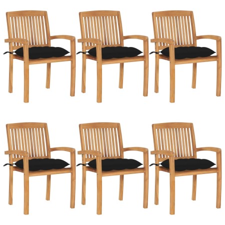 Sillas de jardín apilables 6 uds madera de teca con cojines by , Garden chairs - Ref: Foro24-3073274, Price: 636,92 €, Discou...