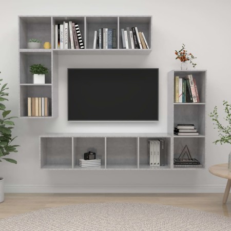 Set de muebles de TV 4 pzas madera contrachapada gris hormigón de , Muebles TV - Ref: Foro24-3079821, Precio: 200,44 €, Descu...