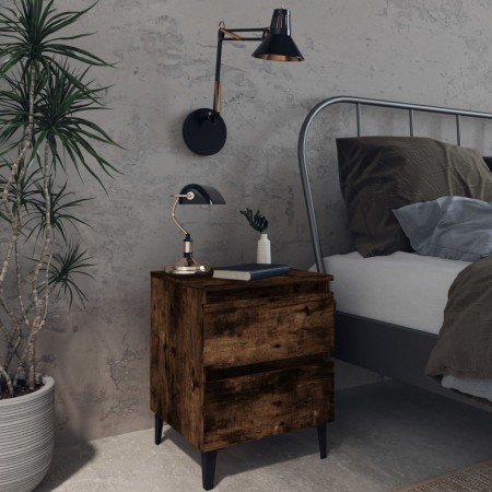Mesita de noche con patas de metal roble ahumado 40x35x50 cm | Foro24.es | Tu tienda online para hogar, jardín y más Foro24.es