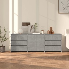 Aparador de 3 piezas madera manufacturada gris hormigón by , Sideboards - Ref: Foro24-3098068, Price: 228,62 €, Discount: %