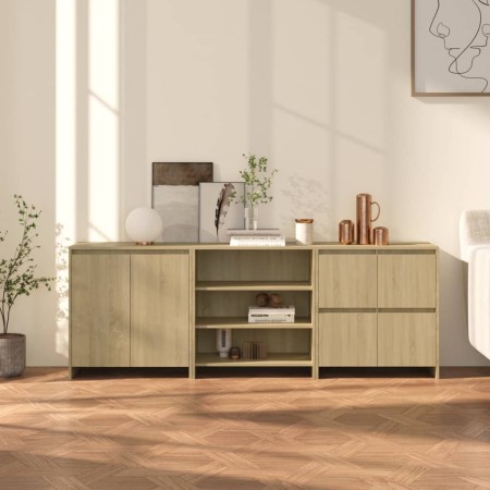 Aparador de 3 piezas madera manufacturada color roble Sonoma de , Aparadores - Ref: Foro24-3098075, Precio: 227,60 €, Descuen...