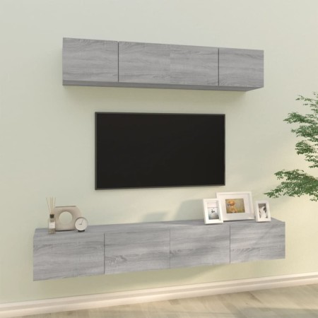 Set de muebles para TV 4 pzas madera contrachapada gris Sonoma | Foro24.es | Tu tienda online para hogar, jardín y más Foro24.es