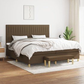 Cama box spring con colchón tela marrón oscuro 200x200 cm en Camas y somieres | Comprar online en Foro24