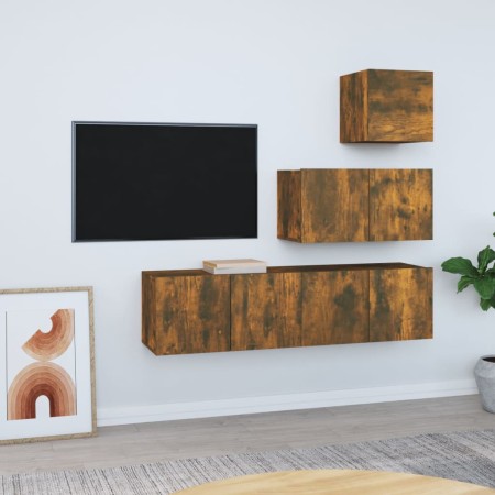 Set de muebles de TV 4 pzas madera contrachapada roble ahumado | Foro24.es | Tu tienda online para hogar, jardín y más Foro24.es
