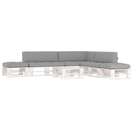 Muebles de palés 6 pzas y cojines madera pino impregnada blanco by , Garden sets - Ref: Foro24-3066855, Price: 653,06 €, Disc...