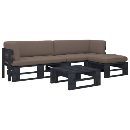 Muebles de palets 4 pzas y cojines madera pino impregnada negro by , Garden sets - Ref: Foro24-3066801, Price: 380,74 €, Disc...