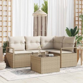 Conjunto de sofá de jardín 5 pcs Beige Poliratán