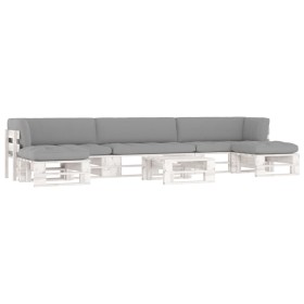 Muebles de palés 6 pzas y cojines madera pino impregnada blanco by , Garden sets - Ref: Foro24-3066927, Price: 660,79 €, Disc...
