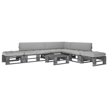 Muebles de palets 6 pzas y cojines madera pino impregnada gris | Foro24.es | Tu tienda online para hogar, jardín y más Foro24.es