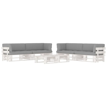 Muebles de palés 6 pzas y cojines madera pino impregnada blanco by , Garden sets - Ref: Foro24-3066999, Price: 725,06 €, Disc...