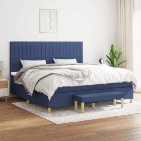 Cama box spring con colchón tela azul 200x200 cm en Camas y somieres | Comprar online en Foro24