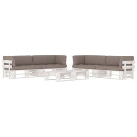 Muebles de palés 6 pzas y cojines madera pino impregnada blanco de , Conjuntos de jardín - Ref: Foro24-3067005, Precio: 771,27 €