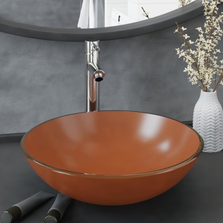 Lavabo de baño grifo y desagüe de empuje vidrio templado marrón by , Sinks - Ref: Foro24-3098454, Price: 97,42 €, Discount: %