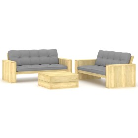 Set de sofás jardín 3 piezas con cojines madera pino impregnada by , Garden sets - Ref: Foro24-3065784, Price: 844,68 €, Disc...