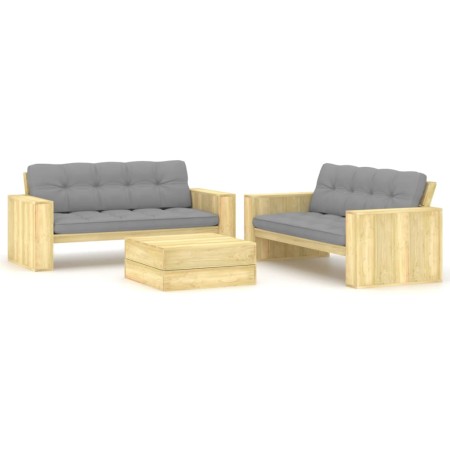 Set de sofás jardín 3 piezas con cojines madera pino impregnada by , Garden sets - Ref: Foro24-3065784, Price: 844,68 €, Disc...