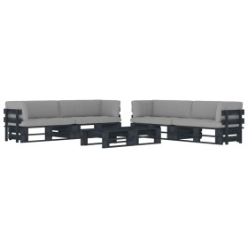 Muebles de palés 6 pzas y cojines madera pino impregnada negro de , Conjuntos de jardín - Ref: Foro24-3067011, Precio: 736,22 €