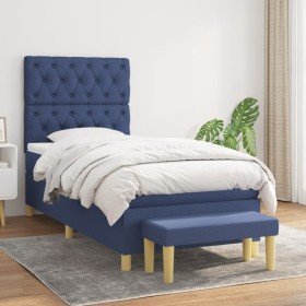 Cama box spring con colchón tela azul 80x200 cm en Camas y somieres | Comprar online en Foro24
