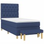 Cama box spring con colchón tela azul 80x200 cm