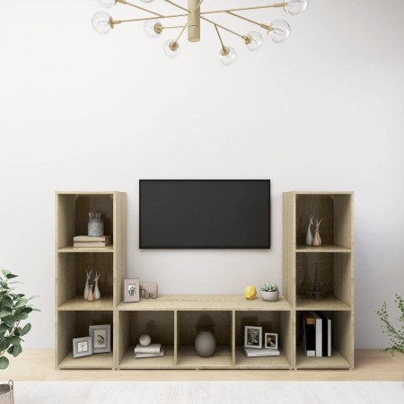 Muebles de salón 3 piezas madera de ingeniería roble Sonoma de , Muebles TV - Ref: Foro24-3079964, Precio: 130,20 €, Descuent...