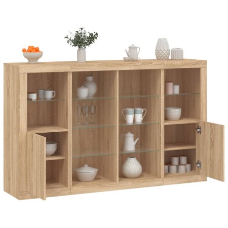 Aparador con luz LED 3 piezas madera de ingeniería roble sonoma von , Sideboards - Ref: Foro24-3209137, Preis: 245,67 €, Raba...