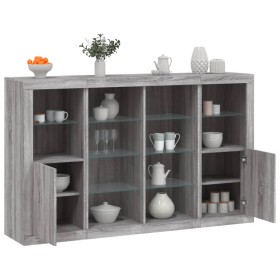Aparador con luz LED 3 pzas madera de ingeniería gris Sonoma by , Sideboards - Ref: Foro24-3209140, Price: 232,54 €, Discount: %