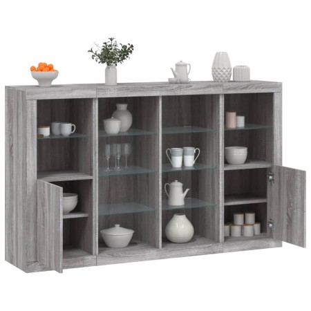 Aparador con luz LED 3 pzas madera de ingeniería gris Sonoma von , Sideboards - Ref: Foro24-3209140, Preis: 231,06 €, Rabatt: %