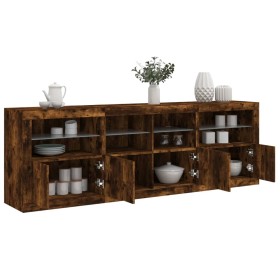 Aparador con luces LED roble ahumado 202x37x67 cm by , Sideboards - Ref: Foro24-3209013, Price: 233,38 €, Discount: %
