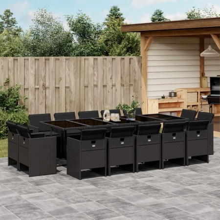 Set comedor de jardín con cojines 15 pzas ratán sintético negro von , Gartensets - Ref: Foro24-3210691, Preis: 844,18 €, Raba...