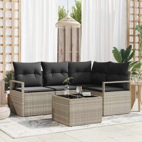 Conjunto de sofá de jardín 5 pcs Gris claro Poliratán