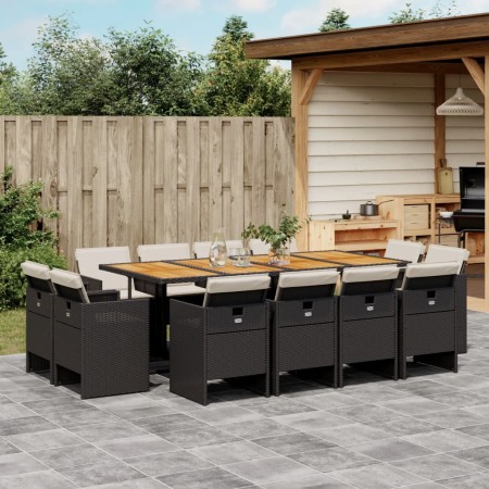 Set comedor de jardín con cojines 13 pzas ratán sintético negro | Foro24.es | Tu tienda online para hogar, jardín y más Foro24.es