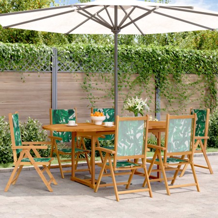 Set de comedor jardín 7 pzas tela madera maciza estampado hojas | Foro24.es | Tu tienda online para hogar, jardín y más Foro24.es
