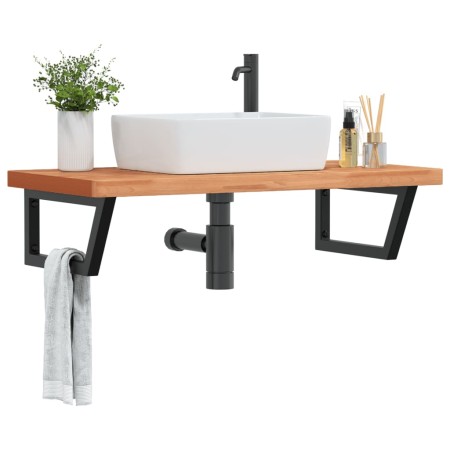 Estante de lavabo de pared de acero y madera maciza de haya | Foro24.es | Tu tienda online para hogar, jardín y más Foro24.es