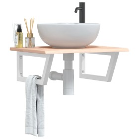 Estante de lavabo de pared de acero y madera maciza de roble