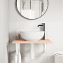 Estante de lavabo de pared de acero y madera maciza de roble