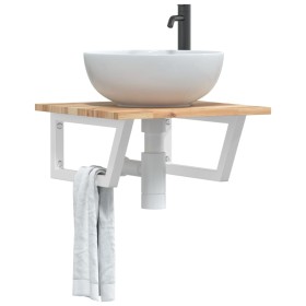 Estante de lavabo de pared acero y madera maciza de acacia von , Badezimmerwaschtische - Ref: Foro24-3302762, Preis: 60,94 €,...