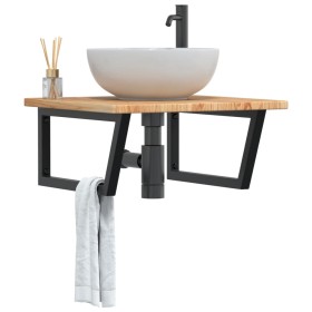 Estante de lavabo de pared de acero y madera maciza de roble von , Badezimmerwaschtische - Ref: Foro24-3302479, Preis: 102,97...