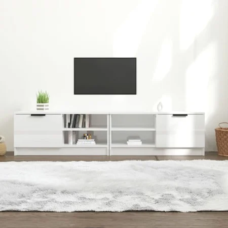 TV-Schrank, 2 Stück, glänzendes weißes Sperrholz, 80 x 35 x 36,5 cm von vidaXL, TV-Möbel - Ref: Foro24-811479, Preis: 99,53 €...