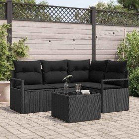 Conjunto de sofá de jardín 5 pcs Negro Poliratán