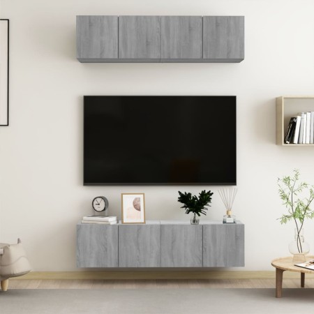 Muebles TV de pared 4 uds contrachapada gris Sonoma 60x30x30 cm de , Muebles TV - Ref: Foro24-3120204, Precio: 134,01 €, Desc...