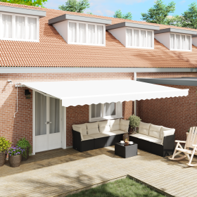 Toldo Retráctil Automático de con LED Blanco 500x300 cm, Tela de Reemplazo para Toldo de 5x3 m Blanco von , Markisen - Ref: F...
