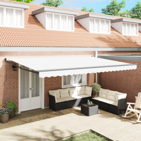 Toldo Manual Retráctil Blanco 500x300 cm, Tela de