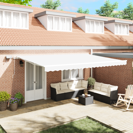 Toldo Retráctil Manual con LED Blanco 500x350 cm, Tela de Reemplazo para Toldo  para Marco de 5x3.5 m Blanco | Foro24.es | Tu tienda online para hogar, jardín y más Foro24.es