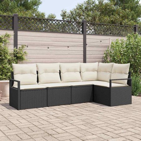 Conjunto de sofá de jardín 5 pcs Negro Poliratán