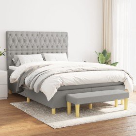 Cama box spring con colchón tela gris claro 140x200 cm en Camas y somieres | Comprar online en Foro24