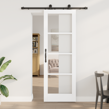Puerta Deslizante con Juego de Hardware 'ORKDAL'Blanca 73.5x211 cm, Puerta Interior con Vidrio 'ORKDAL'Blanca 73.5x211x4 cm d...